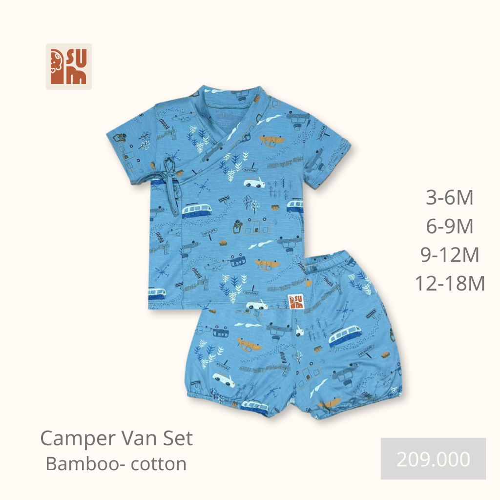 Kimono Camper Van Baby Boy Clothes Set ไม้ไผ่ - ผ้าฝ้ายสําหรับทารก 3-18 เดือน