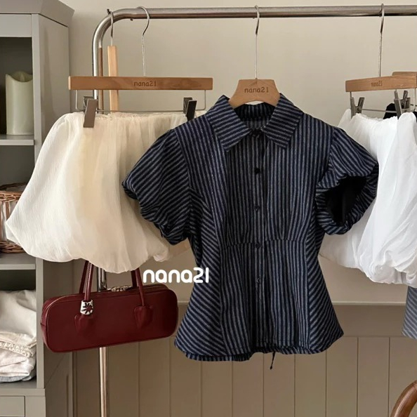 Nana21 Nanastore21 A7979 เสื้อเชิ้ตแขนพัฟผู้หญิง