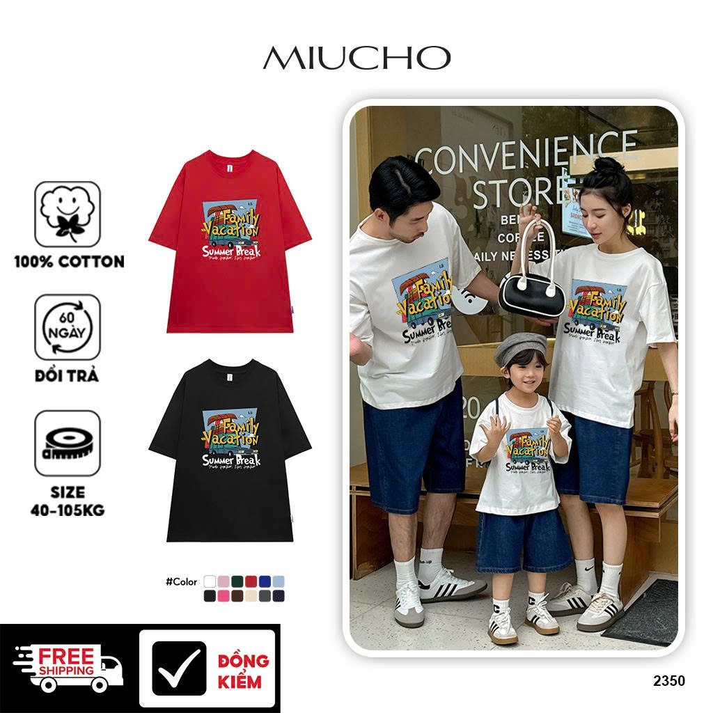 ATD2350 Miucho เสื้อยืดแม่และเด็กทรงหลวมสุดชิค ผ้าคอตตอนยืดนุ่มโปร่งพิมพ์ลายผสม