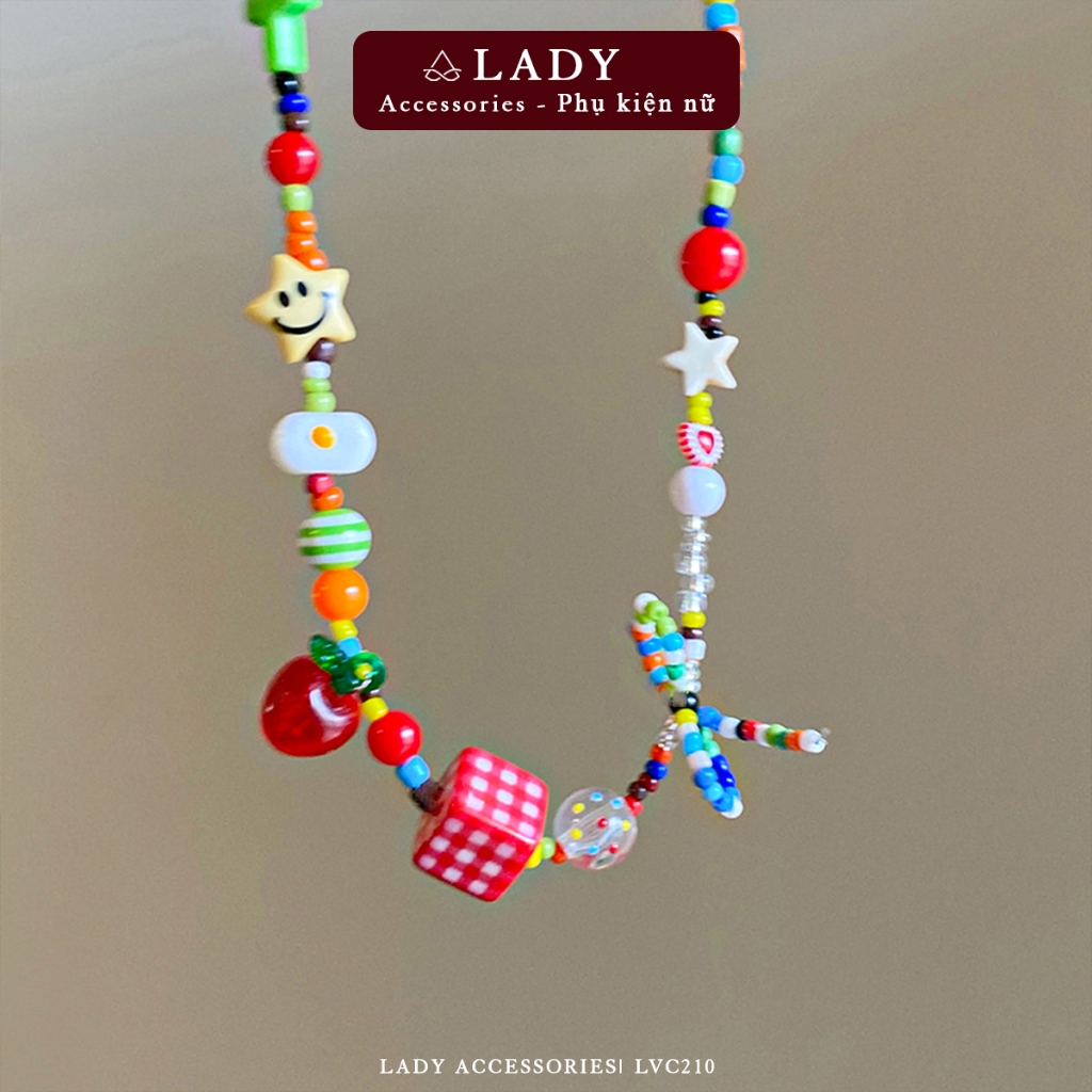 สร้อยคอลูกเต๋า Y2K สร้อยคอลูกกวาดสีรุ้ง เครื่องประดับชายหาดสวยงามสําหรับฤดูร้อน - LVC210