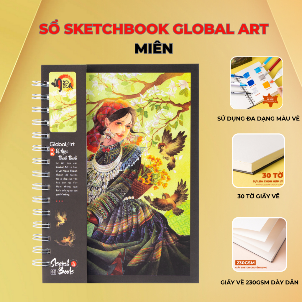 MIEN GLOBAL ART Sketchbook 230gsm, A4 A5 สมุดวาดภาพสีน้ําสําหรับ Sketching ยางลบกระดาษฟรี S015/S016
