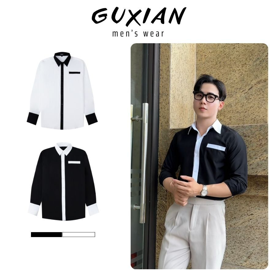 GUXIAN เสื้อเชิ้ตผู้ชายมีผ้ารัดข้อมือ ผ้าทวิลล์เชื่อมนุ่มเท่ - SMP04 และ SMP03
