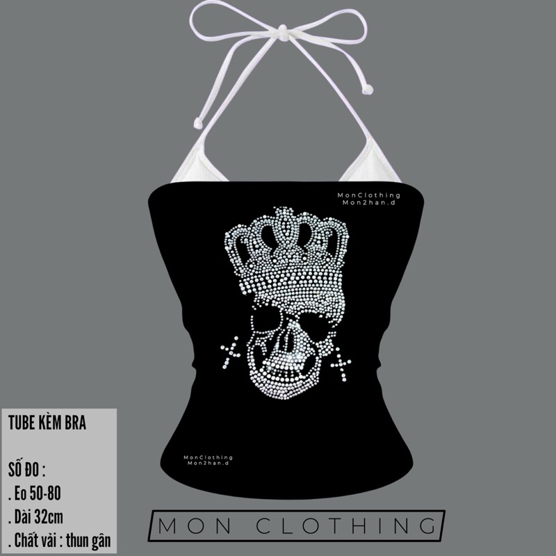 / TUBE CROWN SKULL / Y2K LONG TUBE SHIRT { พิมพ์โน้ตที่ปรับแต่งเอง } | เสื้อผ้าจันทร์ |