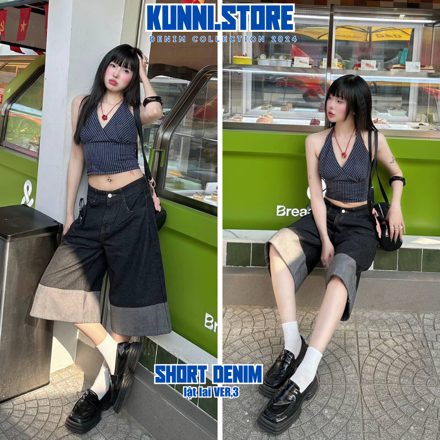 Jean Shorts ver 3 วัสดุเดนิม สไตล์อ่อนเยาว์สําหรับผู้ชายและผู้หญิง KN89