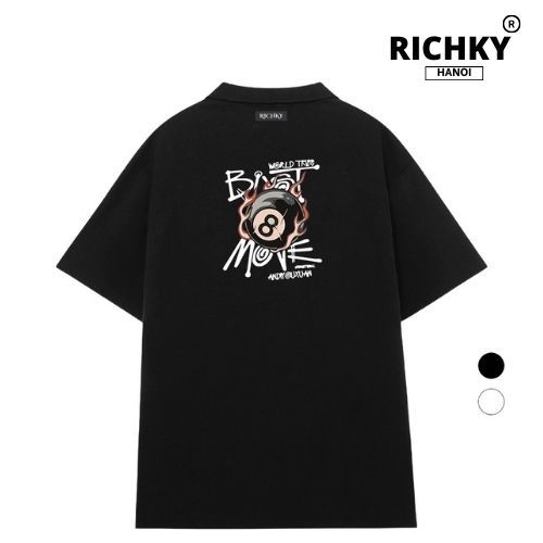 Richky Hanoi Premium Polo Collared T-Shirt 8Ball Flames Tee