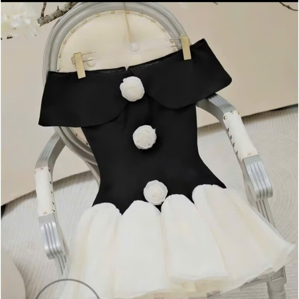 เดรสลายดอกไม้เปิดไหล่สวยมากรูปเงาสั้นกระโปรงพองทําจากหิมะและฝน HV789 - รูปที่ 3