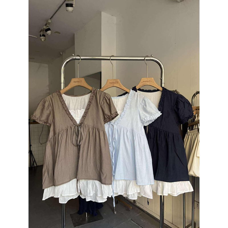 เสื้อชีฟองระบายสีขาว A7299 Nana21 Nanastore21