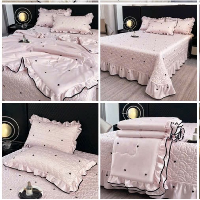 4-PIECE SILK BEDDING SET WITH EMBROIDERED BOTTOM COVERING LUXURY SUMMER CEILING BEDDING SET, WRINKLE