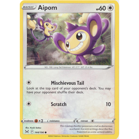 [การ์ดโปเกมอน TCG] Aipom - 144/196 - ทั่วไป
