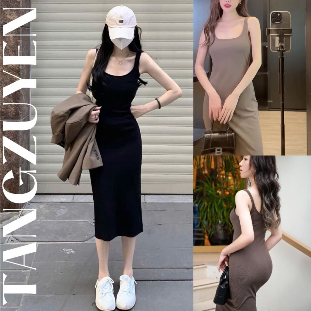 ชุดเดรสเสื้อยืด2สายเข้ารูปยาวเบสิค เดรสสามรูบานผู้หญิงใส่ไปเที่ยวใส่อยู่บ้านวัยรุ่นจั๊มยางยืด ออลจัง ที613ก