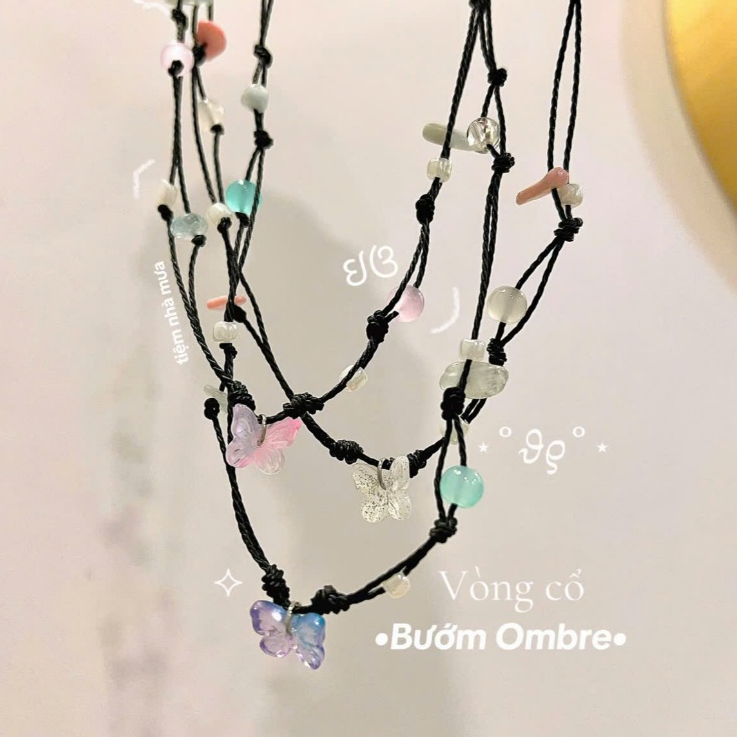 สร้อยคอ "ombre Butterfly" หัวเข็มขัดแฮนด์เมดสีฤดูใบไม้ผลิและฤดูร้อน | ร้านฝนตก