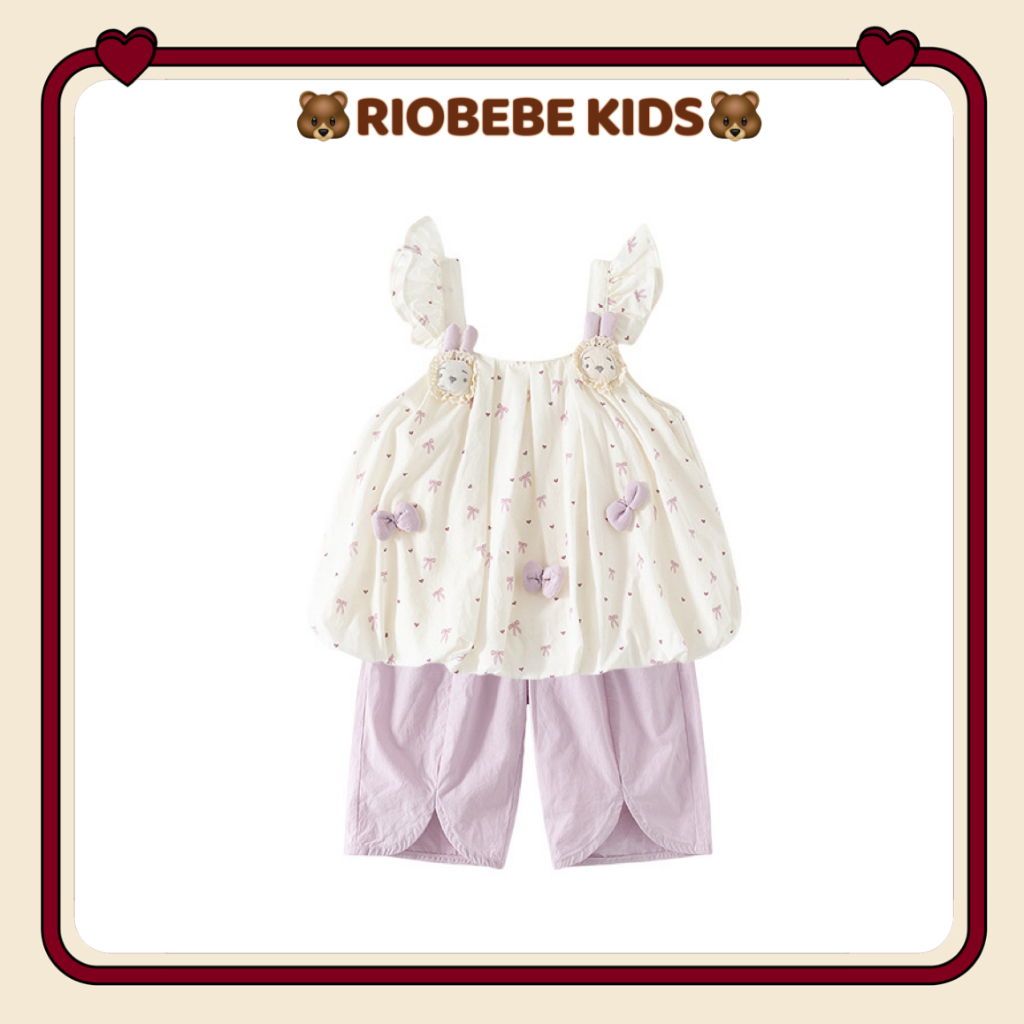 (QCCC TYPE 1) SET OF PUMPKIN FORM DRESS WITH EMERGED BOW + ADORABLE PURPLE PANTS FOR GIRLS CHERRYCOC