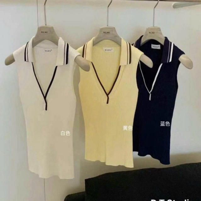 Wgwe• mtg เสื้อสเวตเตอร์แขนกุดคอเปิดลง 5641 QC wgwe freesize