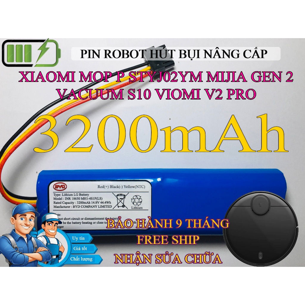 XIAOMI MOP P STYJ02YM MIJIA GEN 2 VACUUM S10 VIOMI V2 PRO แบตเตอรี่ UPGRADE 1 ปี