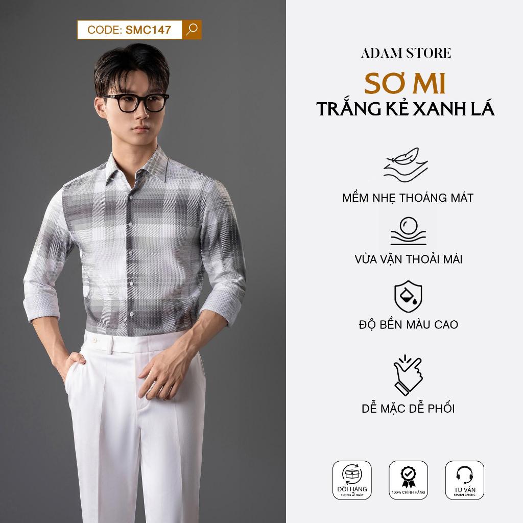 ADAM STORE เสื้อ PLAid สีขาวสีฟ้า SMC147 หนุ่มและ DYNAMIC