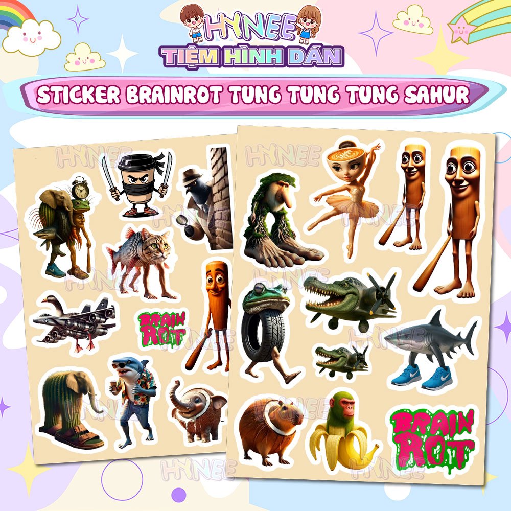 Tung Tung Sahur Meme Sticker - Brainrot Meme Sticker for Helmets, Suitcases, Water Bottles, Laptops 