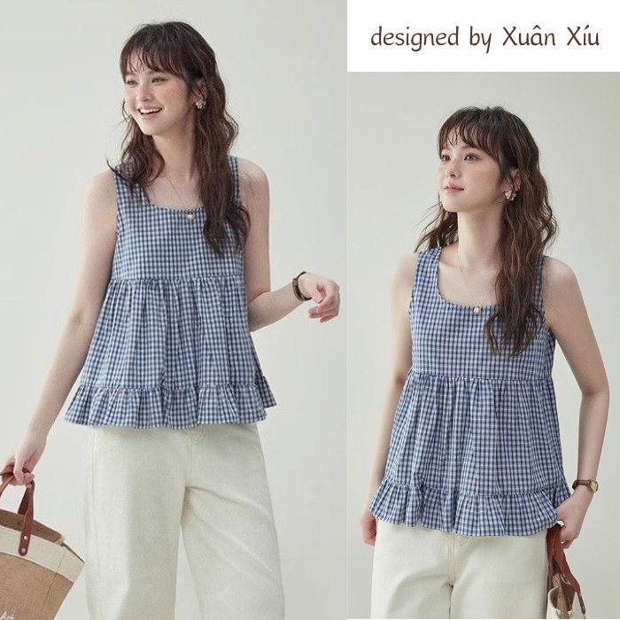 Babydoll เสื้อใต้วงแขนลาย U คอ, วัสดุนุ่มและหยาบ, รัฟเฟิลชั้นเกาหลี XUANXIU K90