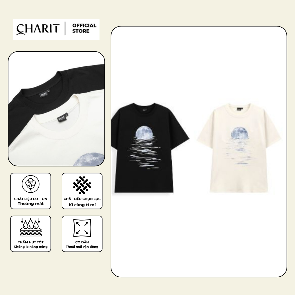 เสื้อยืด Unisex สําหรับผู้ชายและผู้หญิง พิมพ์ลาย VISUAL MOON ผ้าคอตตอน 100% - BOONE - BNE00271