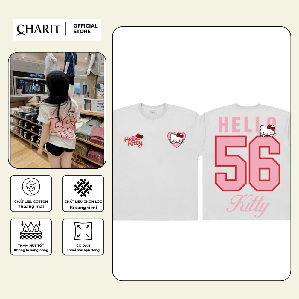 เสื้อยืด Unisex สําหรับผู้ชายและผู้หญิง พิมพ์ลาย HELLO KITTY 56 ผ้าคอตตอน 100% - BOONE - BNE00256