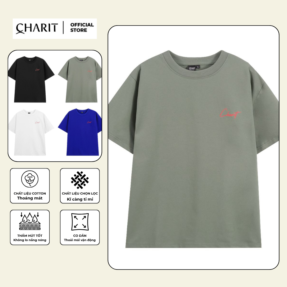 เสื้อยืด Unisex สําหรับผู้ชายและผู้หญิงพิมพ์ลาย CHARIT LOGO ที่อก ผ้าคอตตอน 100% - BOONE - BNE00259