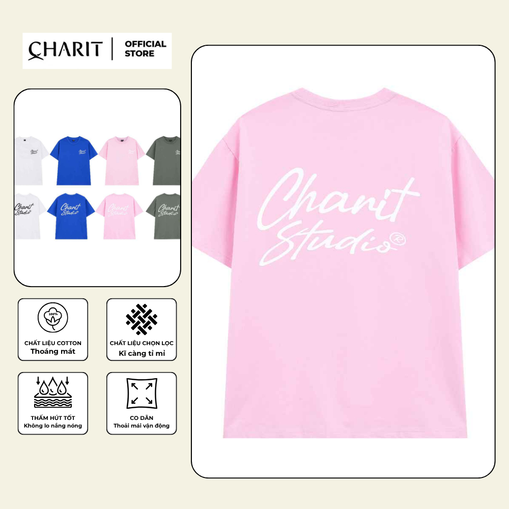 เสื้อยืด Unisex สําหรับผู้ชายและผู้หญิง พิมพ์ลาย CHARIT STUDIO ทั้งสองด้าน ผ้าคอตตอน 100% - BOONE - 