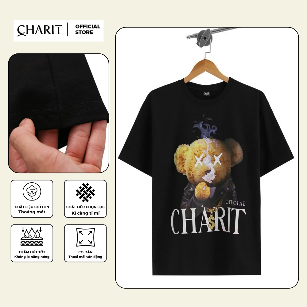 เสื้อยืด Unisex สําหรับผู้ชายและผู้หญิงพิมพ์ลาย COOL BEAR CHARIT ผ้าคอตตอน 100% - BOONE - BNE00296