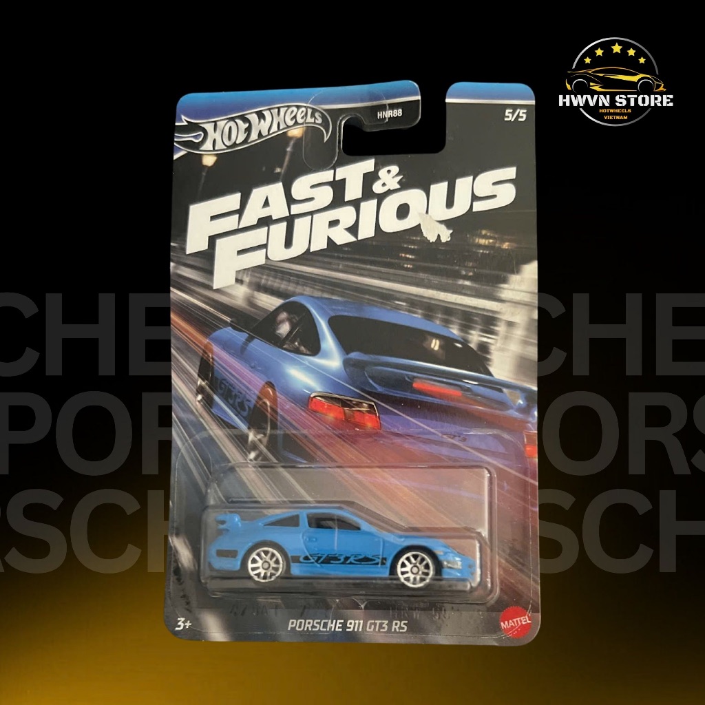 Blue Hotwheels Porsche 911 GT3 RS Fast Furious รถโมเดล