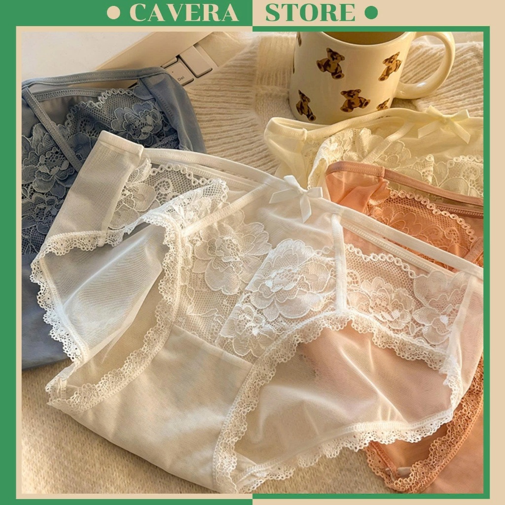 Combo 4 Super Flattering Floral Lace Cotton กางเกงชั้นในสตรี, Soft, Breathable Pantyhose พร้อมความยื
