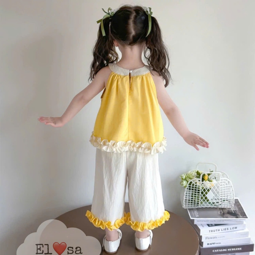 เสื้อผ้าเด็กผู้หญิง – สุดน่ารัก ROUND-NECKLACE FLOWERED SHIRT AND PANTS SET สําหรับเด็กผู้หญิง 1-8 ปี ราคา ถูกที่สุด ดีลบีเคเค แกลเลอรีภาพที่ 2