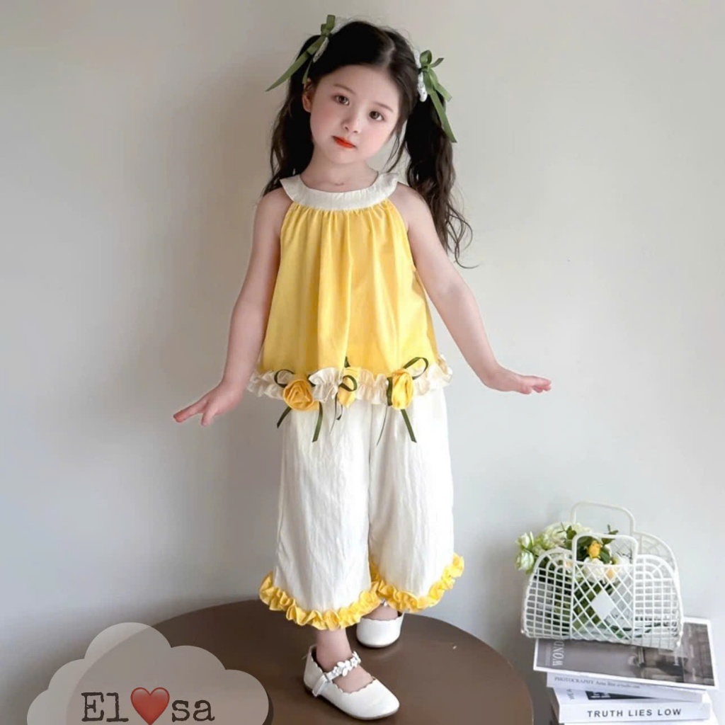 เสื้อผ้าเด็กผู้หญิง – สุดน่ารัก ROUND-NECKLACE FLOWERED SHIRT AND PANTS SET สําหรับเด็กผู้หญิง 1-8 ปี ราคา ถูกที่สุด ดีลบีเคเค แกลเลอรีภาพที่ 5