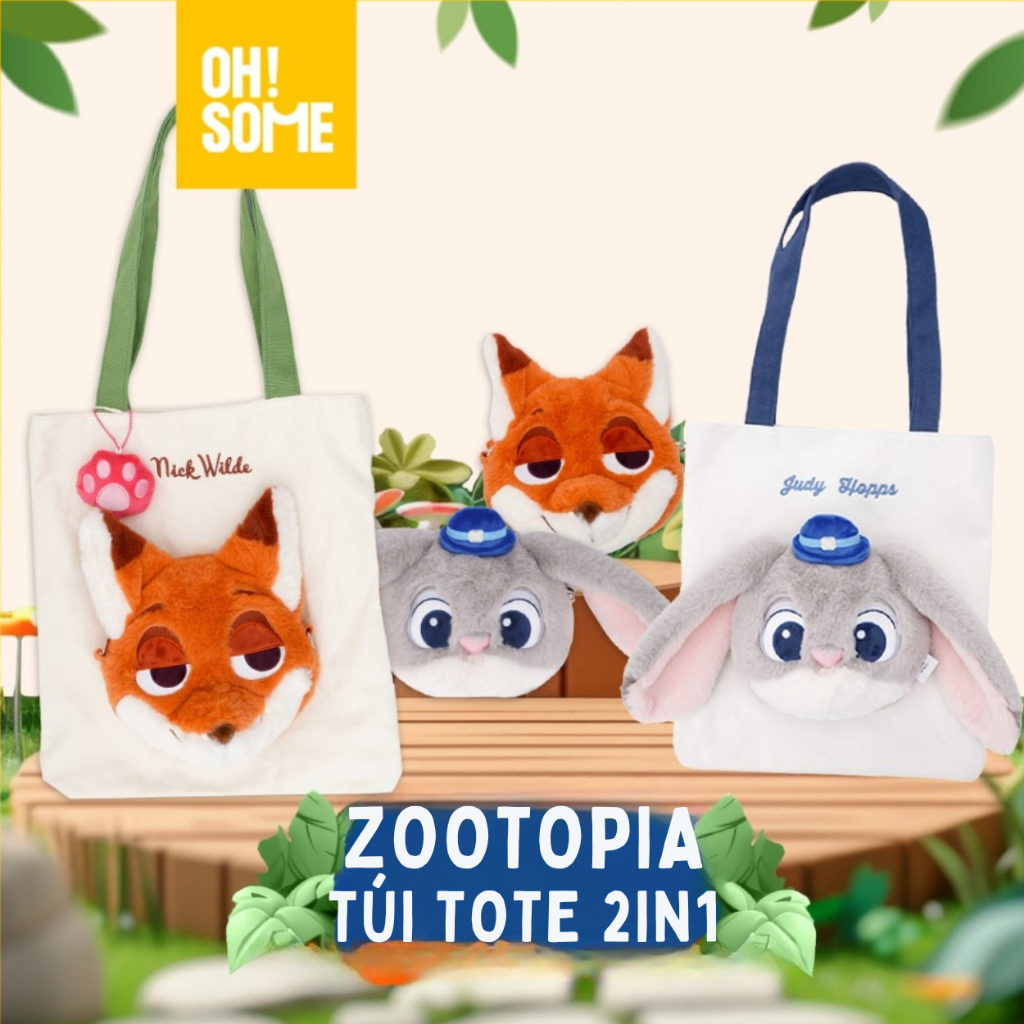 OHSOME x Disney- 2-in-1 กระเป๋าผ้าแคนวาสที่สามารถแยกเป็นกระเป๋าสะพายข้าง Disney Zootopia น่ารักได้