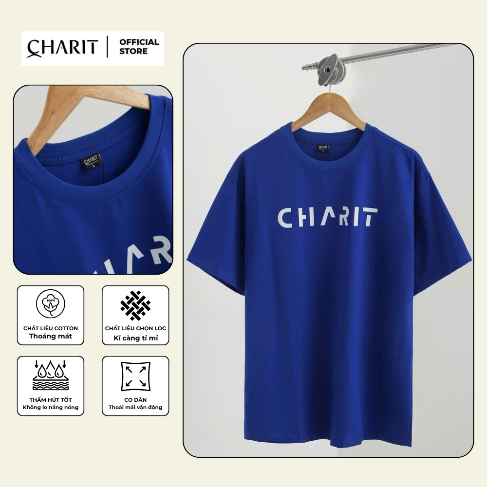 เสื้อยืด Unisex สําหรับผู้ชายและผู้หญิงพิมพ์ลาย CHARIT LOGO ที่อก ผ้าคอตตอน 100% - BOONE - BNE00297