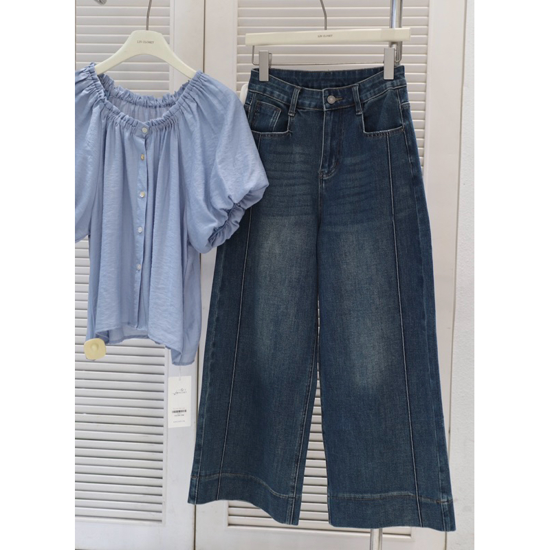 LIN CLOSET [QDL185] กางเกงยีนส์ทรงกระบอก 9 นิ้ว สไตล์เกาหลี - OCTOBER COLLECTION