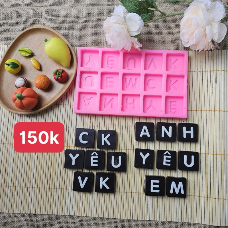 แม่พิมพ์ซิลิโคน Hong Pat สร้างรูปทรงตัวอักษรวาเลนไทน์ทรงสี่เหลี่ยม (I love you, Ck loves you Vk) - R