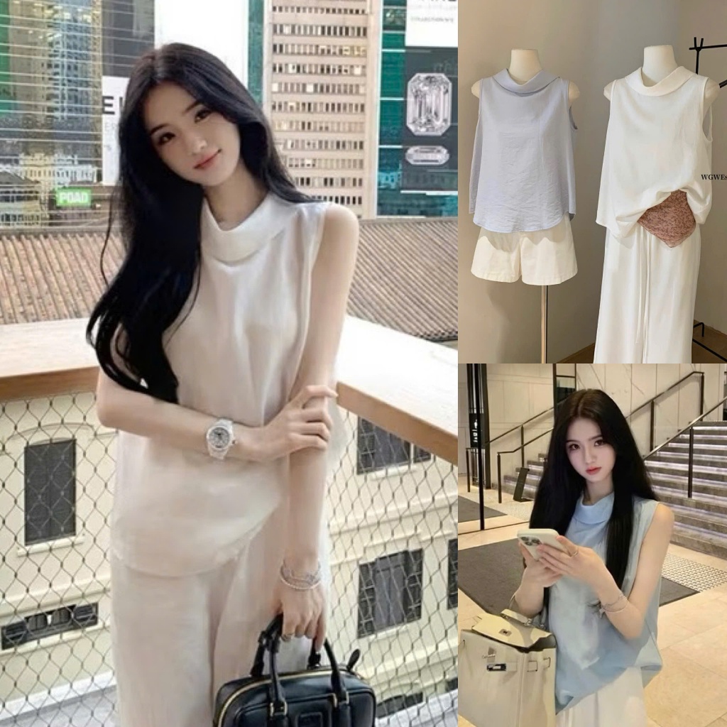 เงิน6959 ตาม ค861 เสื้อกล้ามคอปก รหัส 5946 เนื้อหยาบบางเท่ ทรงเบสิค SLN