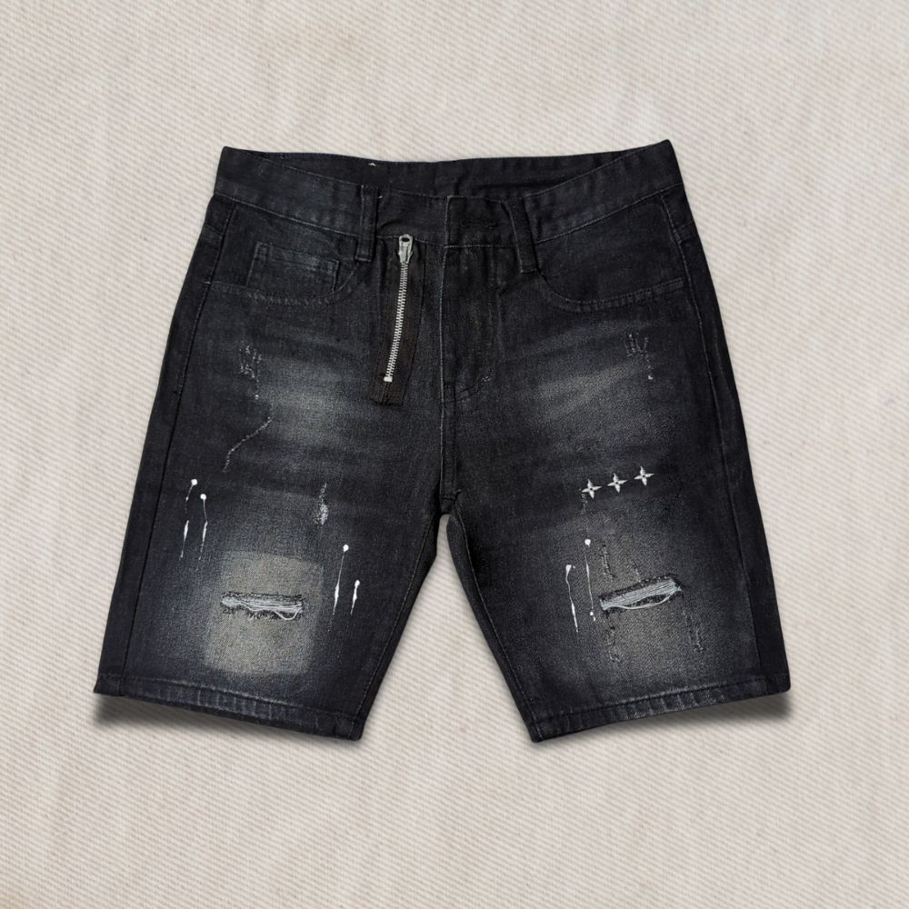 กางเกงยีนส์ขาสั้นสีดําล้วนชายแบบมีเอกลักษณ์ | B3Store S248