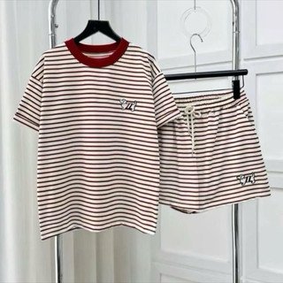Set bộ đùi nữ form rộng rộng in full kẻ free size 38-65kg full Kẻ