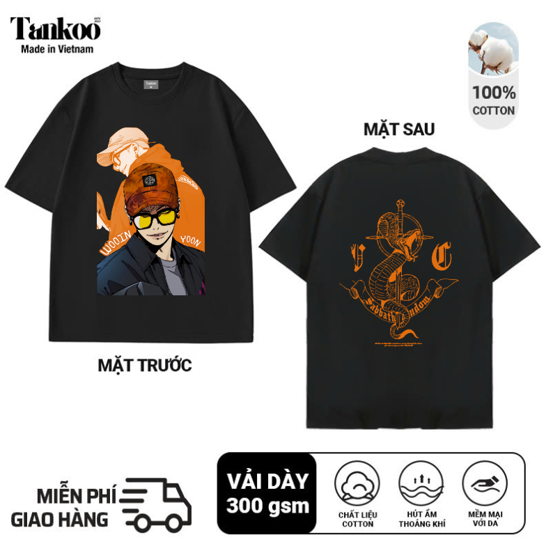 เสื้อยืด TANKOO พร้อม Wind Breaker Wooin Yoo ผ้าฝ้ายยืด 2 ทาง Wooin เสื้อยืดคอกลม Wind Breaker การ์ต