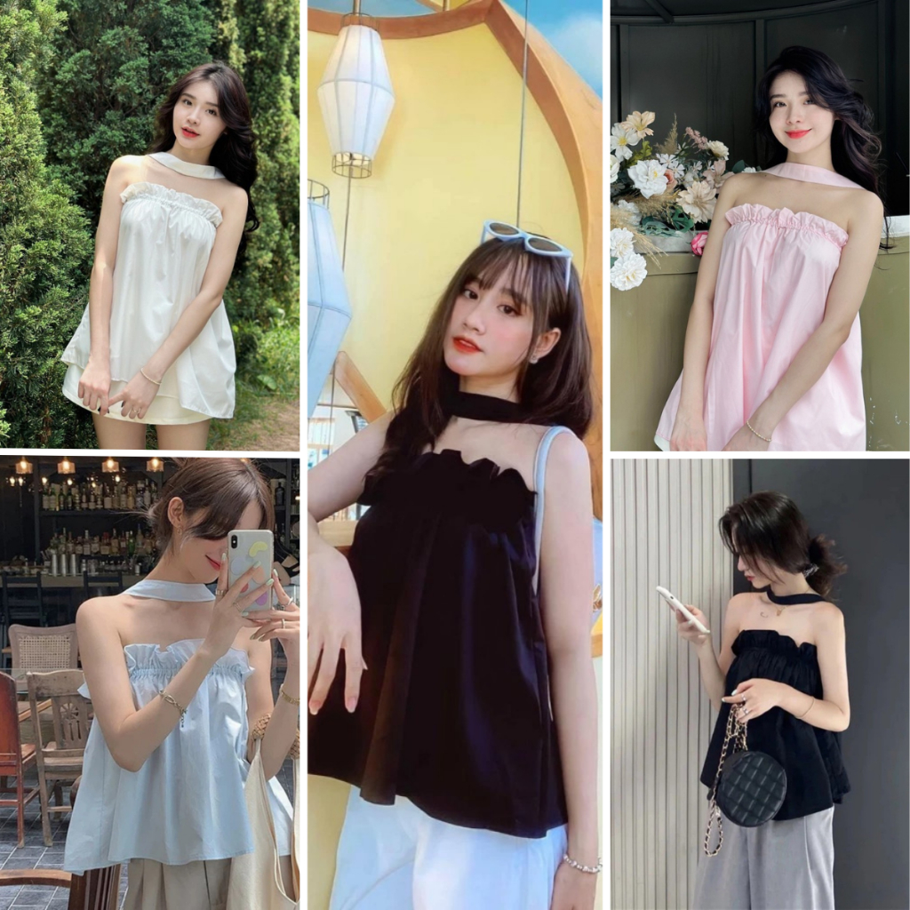เสื้อเกาะอกทรง เบบี้ดอลล์ สไตล์เกาหลีพร้อมเสื้อเกาะอกคอสุดน่ารักสําหรับเที่ยวทะเลและออกไปข้างนอกถูกสุดๆ