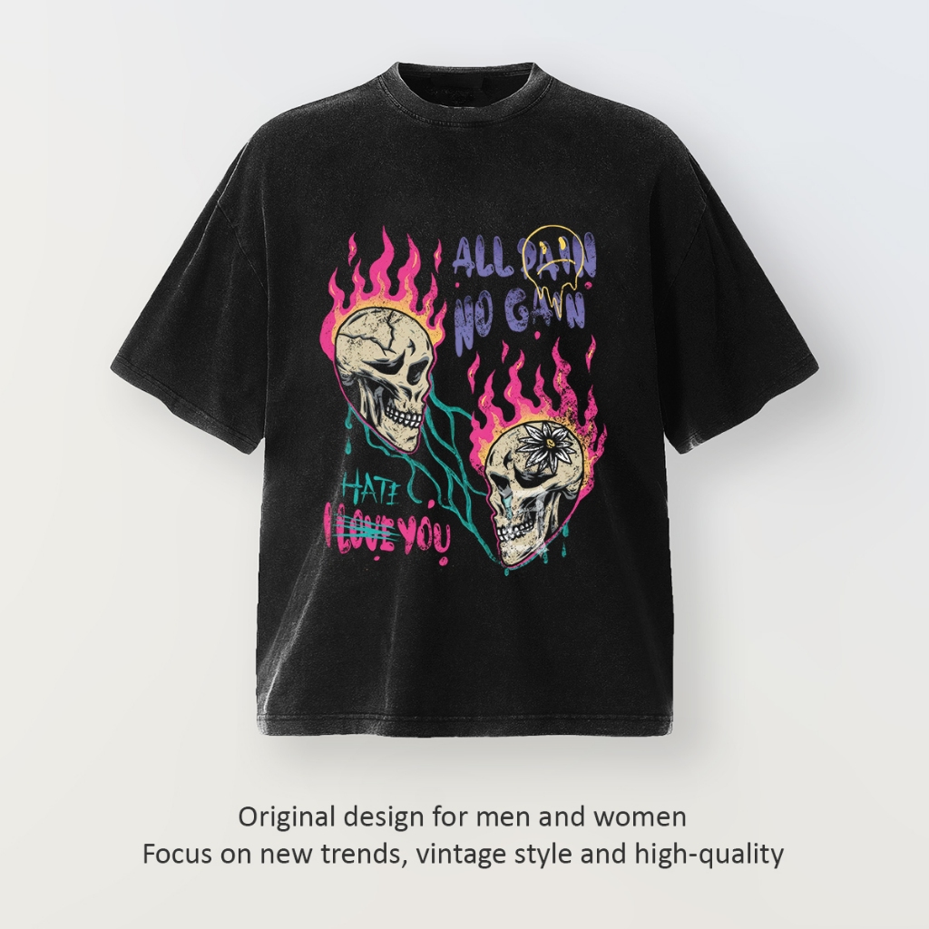WASH BLACK GREY เสื้อยืดทรงหลวมสําหรับผู้ชายและผู้หญิง Unisex ผ้าคอตตอน 230GSM ไม่มีซับใน ไม่จางหาย 
