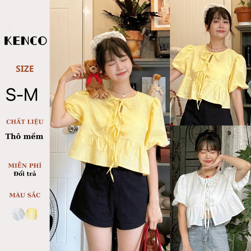 (STRAIGHT SHIRT INCLUDED) เสื้อครอปสั้น babydoll แขนพองและผูกโบว์ - 247store เสื้อผ้า Kenco