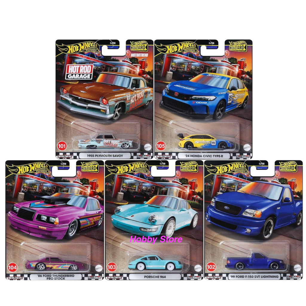Hobby Store Hot Wheels Premium Boulevard 2024 No101-105 Honda Civic, Plymouth, Thunderbird, Porsche 