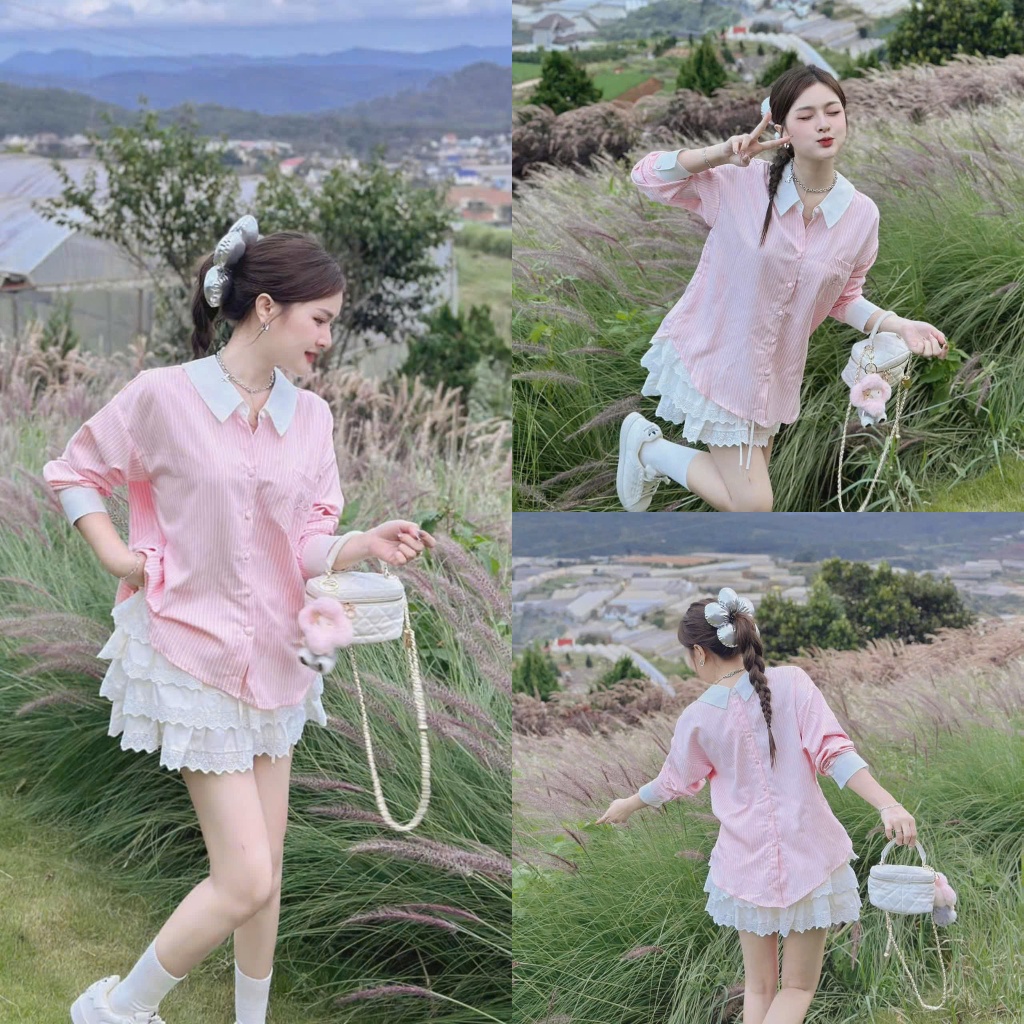 ผู้หญิง ชุด ชุด เสื้อเชิ้ตแขนยาวผ้าไหมเคทผสมกระโปรงบานซ้อนผ้าฝ้ายเย็นและลูกไม้ดีไซน์ใหม่