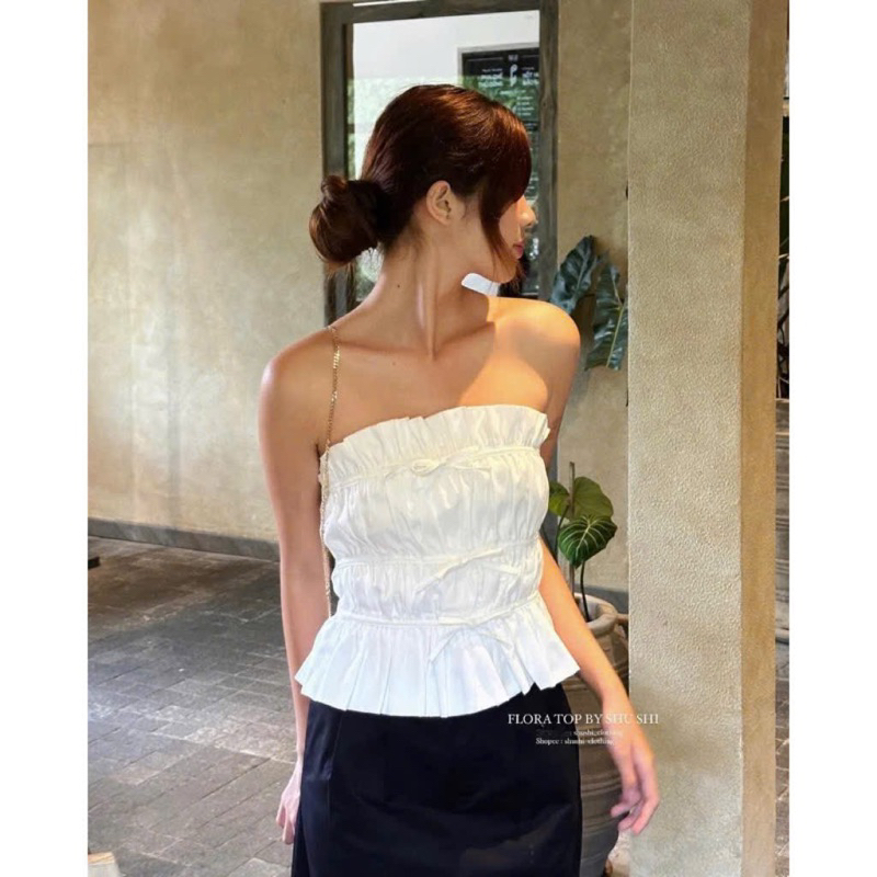 Flora Top - Soft Khaki Bow Tie Bra (ภาพเดิม)