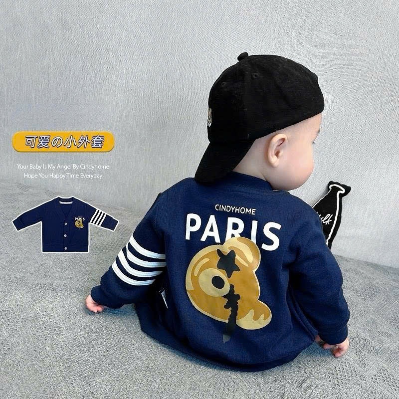 เสื้อ PARIS BEAR CADIGAN น่ารักใน TICK WOOL สําหรับเด็กผู้ชายและเด็กผู้หญิง