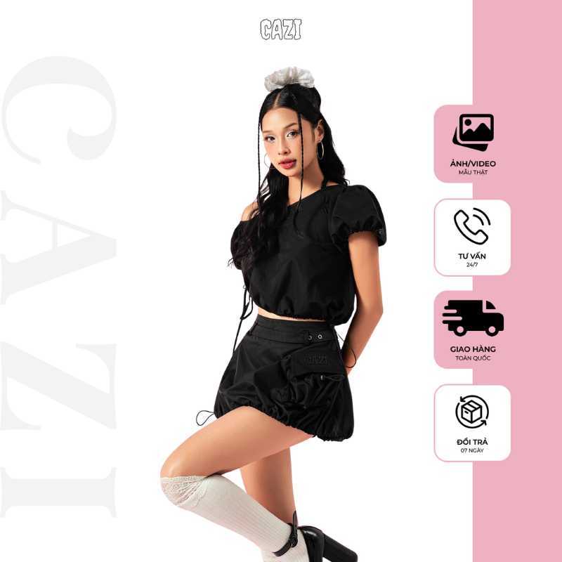 Cazi Willow Top - เสื้อปาดไหล่แขนพองและคล้องคอ