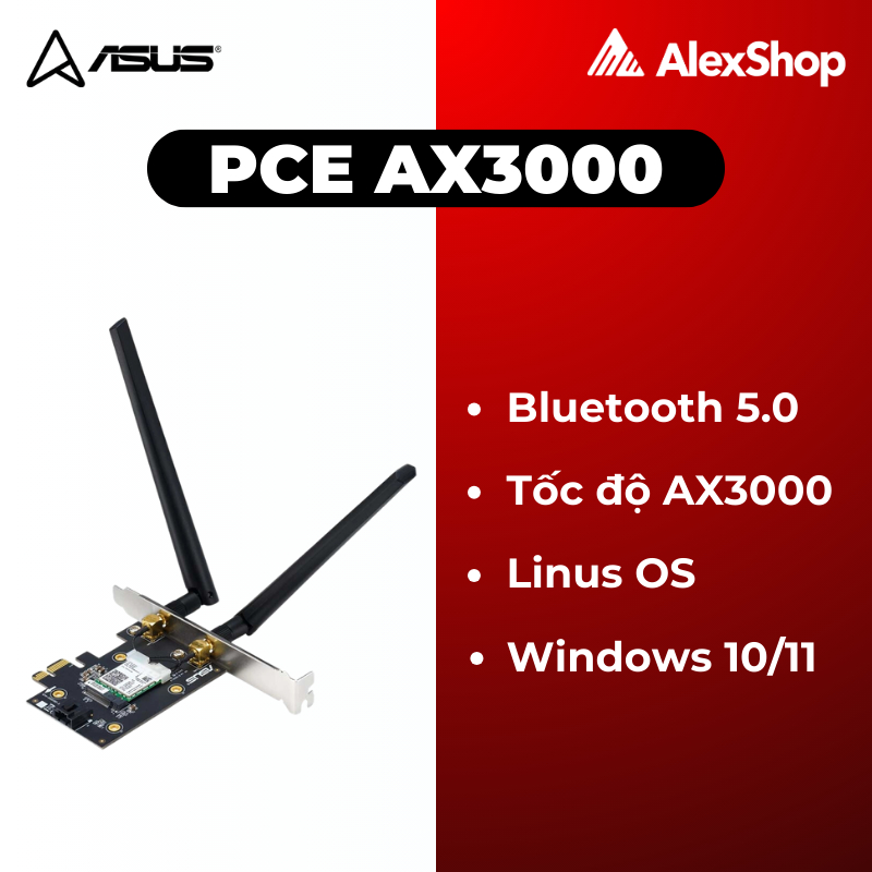 การ์ดเครือข่าย Pcie WiFi 6, Blutetooth 5.0, ASUS PCE-AX3000 Standard AX3000 (ถาดไม่มีกล่อง)