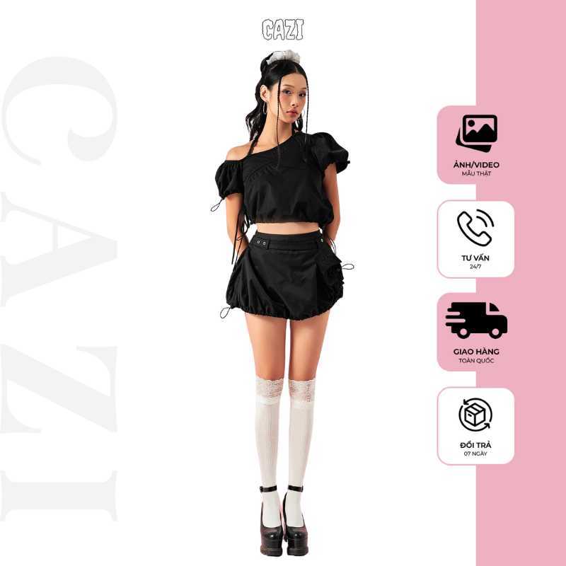 กระโปรงหยก Chazi - กระโปรงบานพร้อมเข็มขัด oze