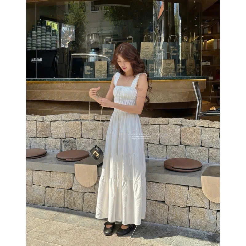 Almira Dress - เดรสผ้าลินินจับจีบแขนลูกไม้ (รูปถ่ายเดิม)