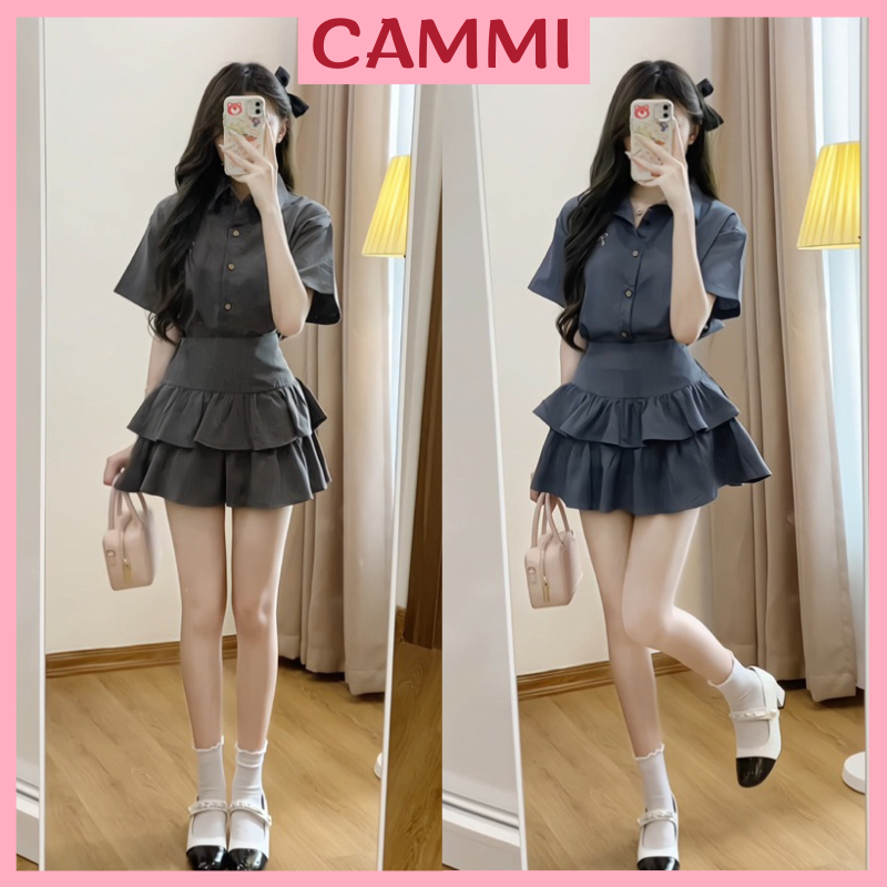 ชุดเสื้อแขนสั้นปักโบว์กระโปรง (มีกางเกงกันรอย) 2ชั้นบาน ฮอตเทรนด์ HB907